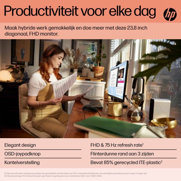 HP P24 G5 60,5 cm (23.8") 1920 x 1080 Pixels Full HD LCD Zwart (64X66AA#ABB)