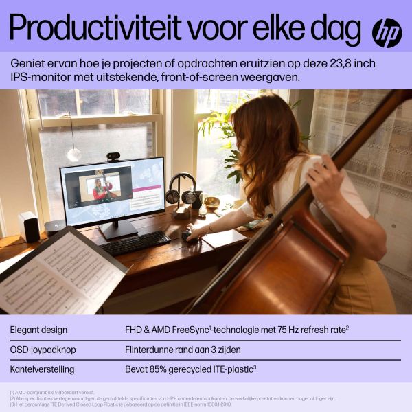 HP V24i G5 60,5 cm (23.8") 1920 x 1080 Pixels Full HD Zwart (65P58AA#ABB)