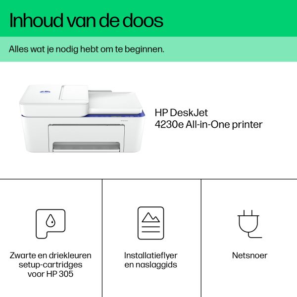 HP DeskJet 4230e Draadloos All-in-One Kleur Printer, Instant Ink; Kopieerapparaat, scanner (60K30B#629) HP DeskJet 4230e Draadloos All-in-One Kleur Printer, Instant Ink; Kopieerapparaat, scanner (60K30B#629)