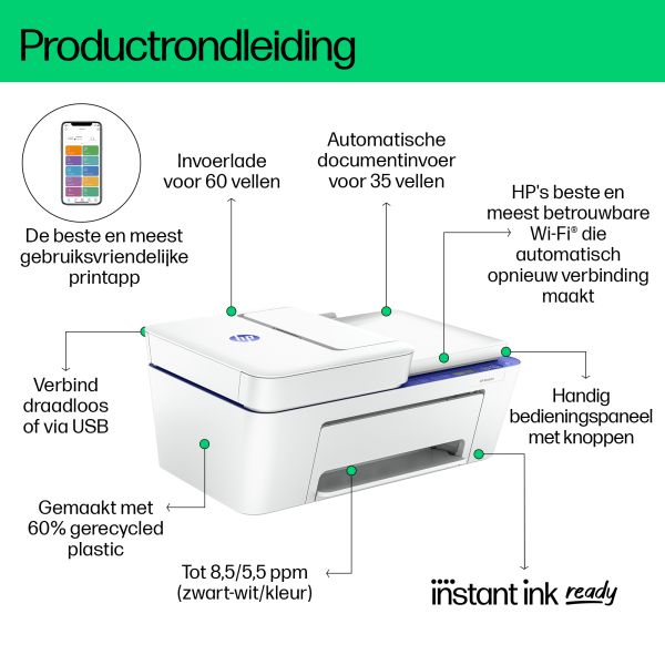 HP DeskJet 4230e Draadloos All-in-One Kleur Printer, Instant Ink; Kopieerapparaat, scanner (60K30B#629) HP DeskJet 4230e Draadloos All-in-One Kleur Printer, Instant Ink; Kopieerapparaat, scanner (60K30B#629)