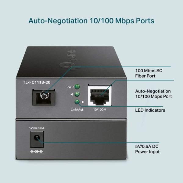 TP-Link TL-FC111B-20 netwerk media converter 100 Mbit/s Single-mode Zwart (FC111B-20)