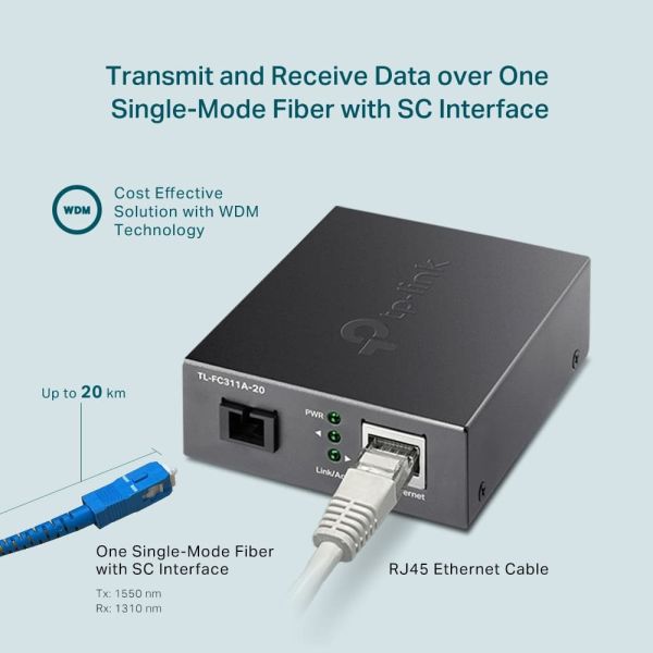 TP-Link TL-FC311A-20 netwerk media converter 1000 Mbit/s Single-mode Zwart (FC311A-20)