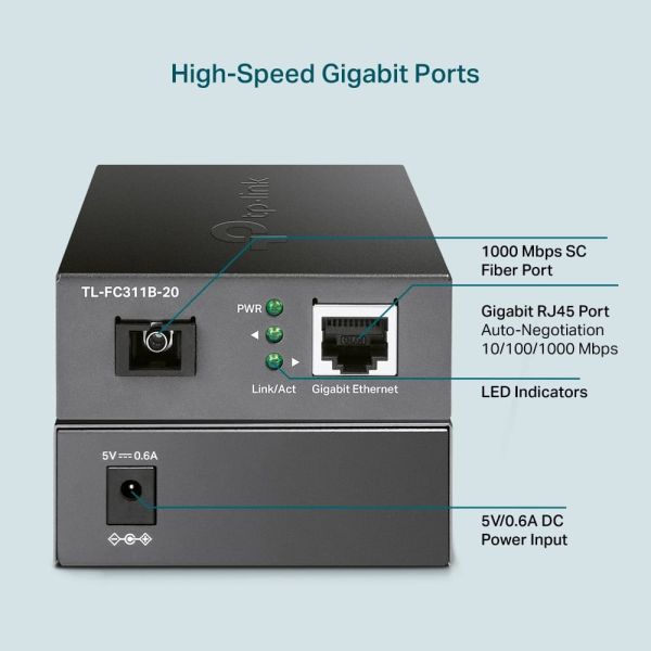 TP-Link TL-FC311B-20 netwerk media converter 1000 Mbit/s Single-mode Zwart (FC311B-20)