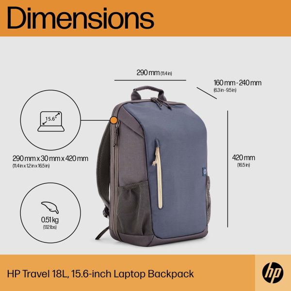 HP Travel 15,6 Laptop Backpack, 18 liter, Iron Grey (6B8U6AA)