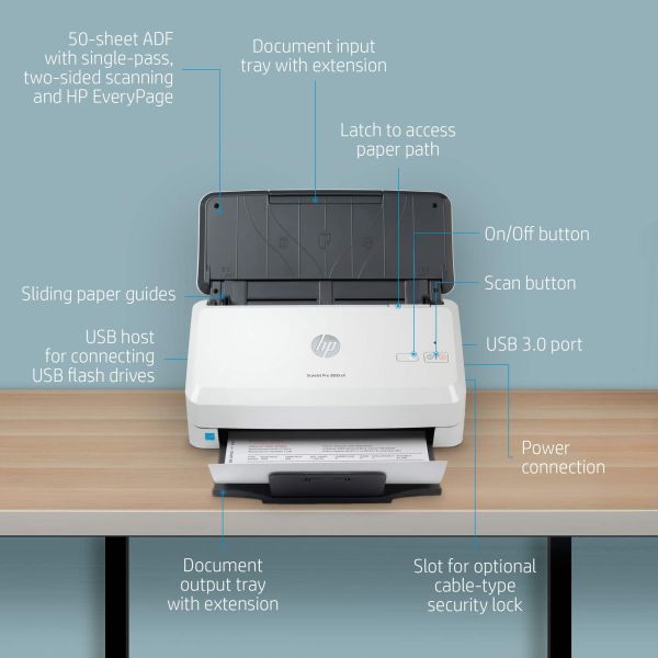 HP Scanjet Pro 3000 s4 Paginascanner 600 x 600 DPI A4 Zwart, Wit (6FW07A)