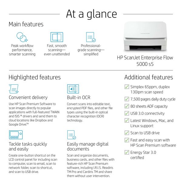 HP Scanjet Enterprise Flow 5000 s5 Paginascanner 600 x 600 DPI A4 Wit (6FW09A)
