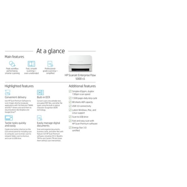 HP Scanjet Enterprise Flow 5000 s5 Paginascanner 600 x 600 DPI A4 Wit (6FW09A)
