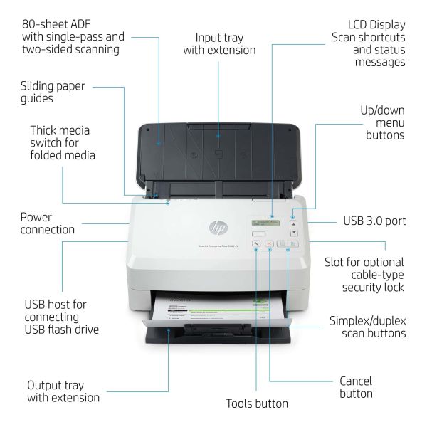 HP Scanjet Enterprise Flow 5000 s5 Paginascanner 600 x 600 DPI A4 Wit (6FW09A)