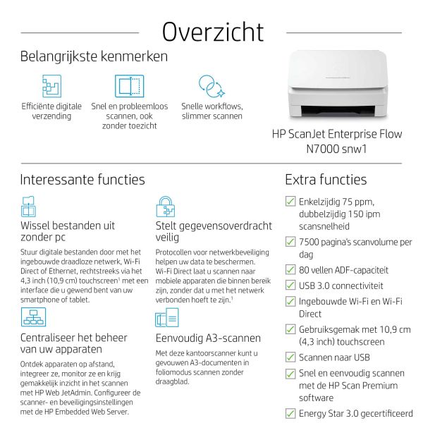 HP Scanjet Enterprise Flow N7000 Paginascanner 600 x 600 DPI A4 Wit (6FW10A)