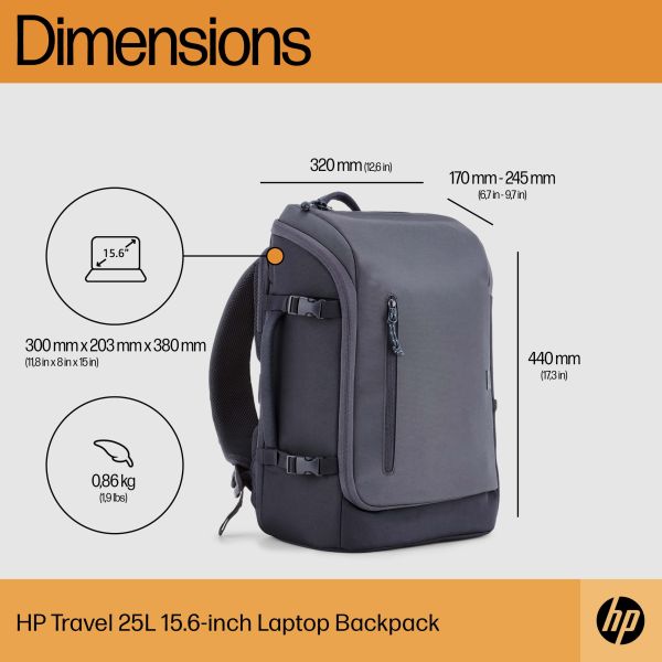 HP Travel 15,6 Iron Grey laptopbackpack, 25 liter (6H2D8AA)