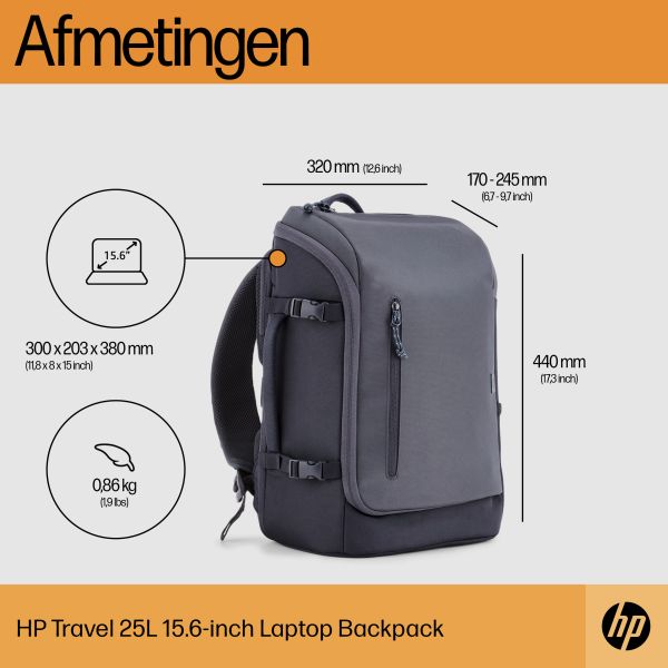HP Travel 15,6 Iron Grey laptopbackpack, 25 liter (6H2D8AA)