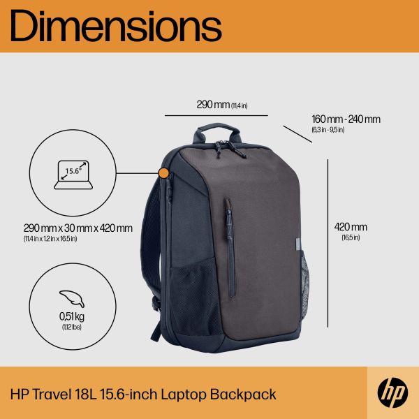 HP Travel 15,6 Laptop Backpack, 18 liter, Iron Grey (6H2D9AA)