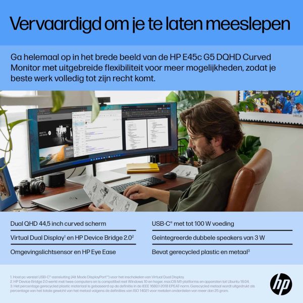 HP E45c G5 113 cm (44.5") 5120 x 1440 Pixels DQHD Zwart (6N4C1AA#ABB)