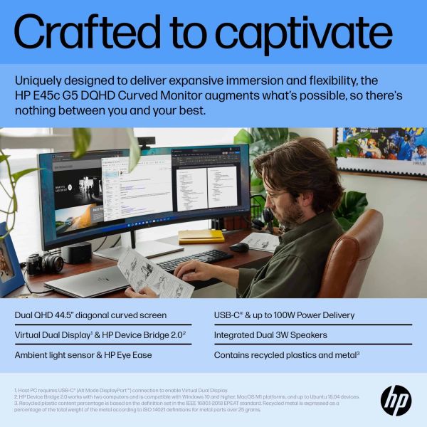 HP E45c G5 113 cm (44.5") 5120 x 1440 Pixels DQHD Zwart (6N4C1AA#ABB)