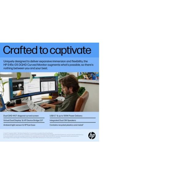 HP E45c G5 113 cm (44.5") 5120 x 1440 Pixels DQHD Zwart (6N4C1AA#ABB)
