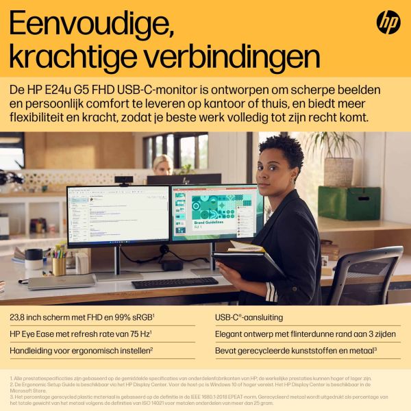 HP E24u G5 60,5 cm (23.8") 1920 x 1080 Pixels Full HD LCD Zwart, Zilver (6N4D0AA#ABB)