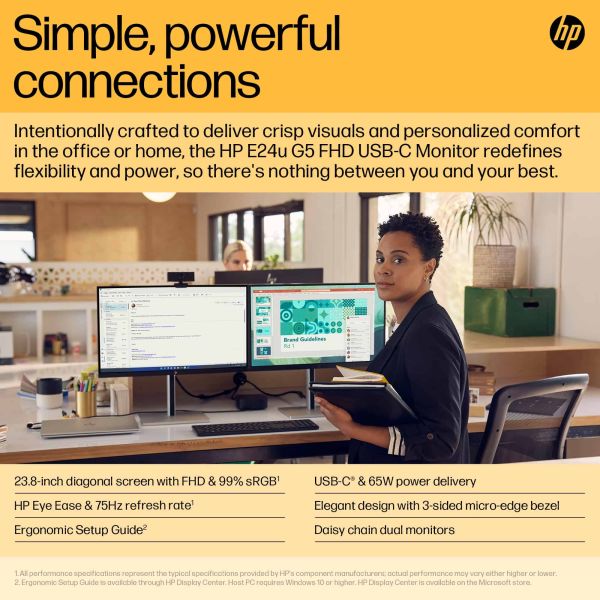 HP E24u G5 60,5 cm (23.8") 1920 x 1080 Pixels Full HD LCD Zwart, Zilver (6N4D0AA#ABB)
