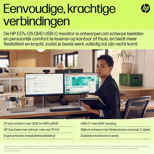 HP E27u G5 68,6 cm (27") 2560 x 1440 Pixels Quad HD LCD Zwart (6N4D3AA#ABB)