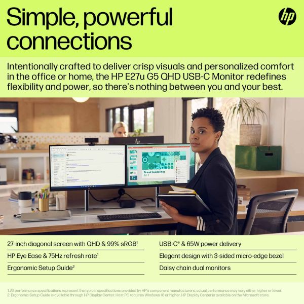 HP E27u G5 68,6 cm (27") 2560 x 1440 Pixels Quad HD LCD Zwart (6N4D3AA#ABB)