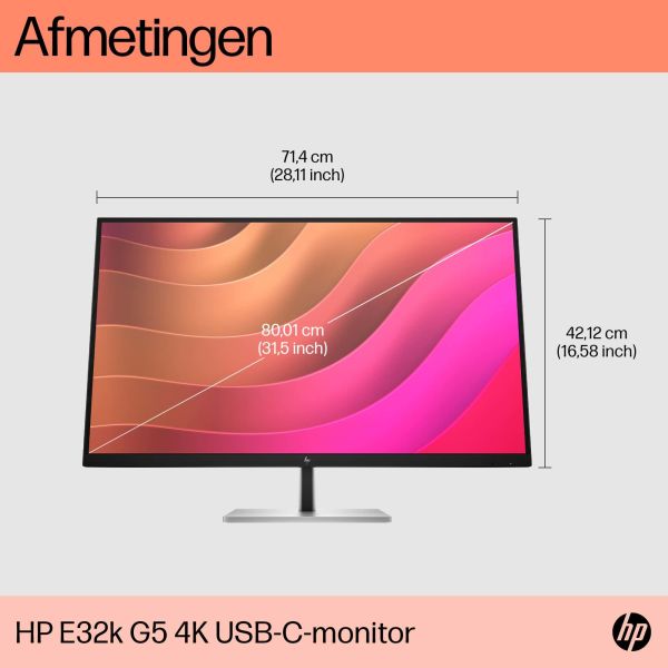 HP E32k G5 4K computer monitor 80 cm (31.5") 3840 x 2160 Pixels 4K Ultra HD Zwart (6N4D6AA#ABB)