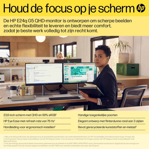 HP E24q G5 60,5 cm (23.8") 2560 x 1440 Pixels Quad HD LED Zwart (6N4F1AA#ABB)