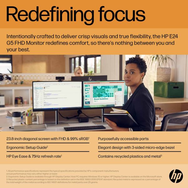 HP E-Series E24 G5 60,5 cm (23.8") 1920 x 1080 Pixels Full HD LED Zilver, Zwart (6N6E9AA#ABB)