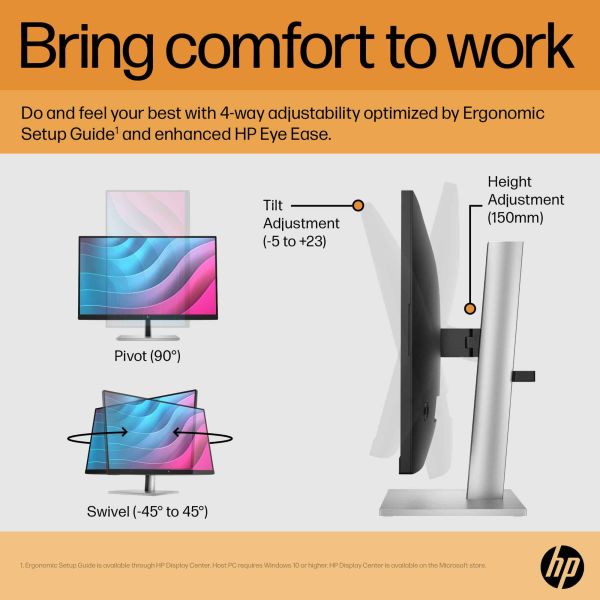 HP E-Series E24 G5 60,5 cm (23.8") 1920 x 1080 Pixels Full HD LED Zilver, Zwart (6N6E9AA#ABB)
