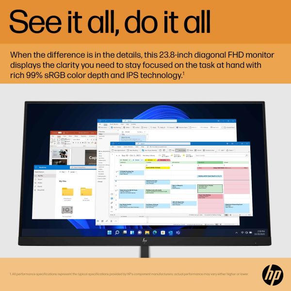 HP E-Series E24 G5 60,5 cm (23.8") 1920 x 1080 Pixels Full HD LED Zilver, Zwart (6N6E9AA#ABB)
