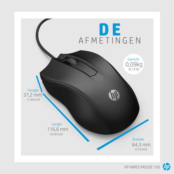 HP 100 muis met kabel (6VY96AA#ABB)