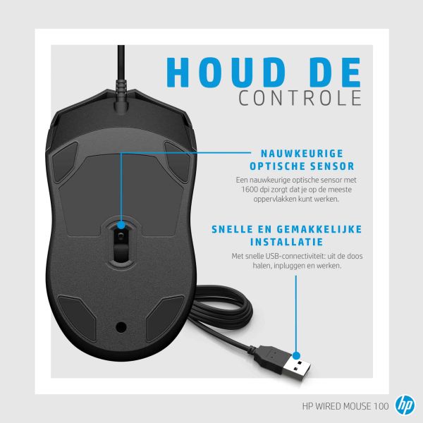 HP 100 muis met kabel (6VY96AA#ABB)