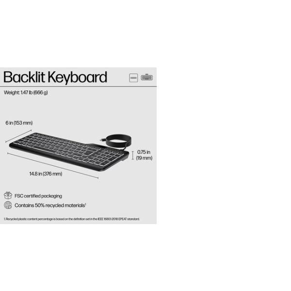 HP 400 backlit toetsenbord met kabel (7N7C2AA#ABB)