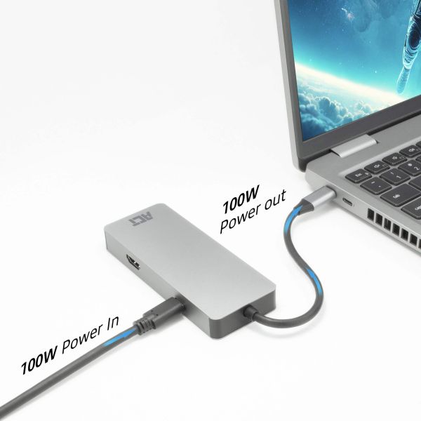 ACT USB-C 4K docking station voor 1 HDMI monitor, ethernet, USB-C, USB-A, cardreader en PD pass-through (AC7092)