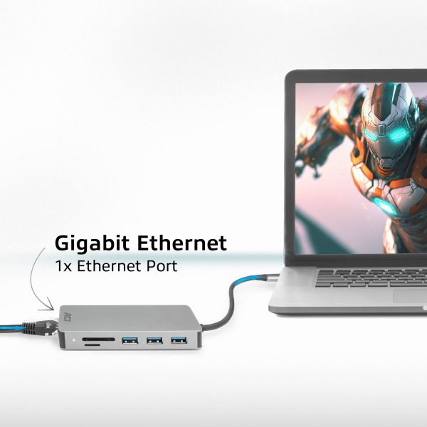 ACT USB-C 4K docking station voor 1 HDMI monitor, ethernet, USB-C, USB-A, cardreader en PD pass-through (AC7092)