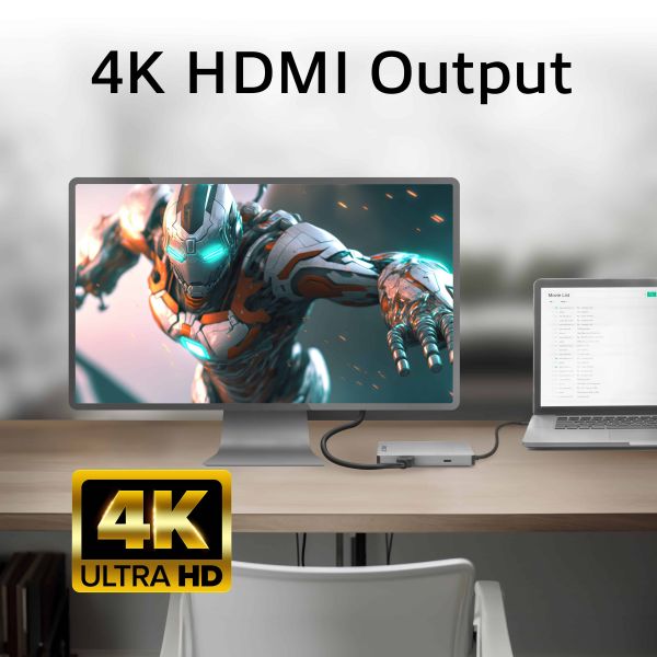 ACT USB-C 4K docking station voor 1 HDMI monitor, ethernet, USB-C, USB-A, cardreader en PD pass-through (AC7092)