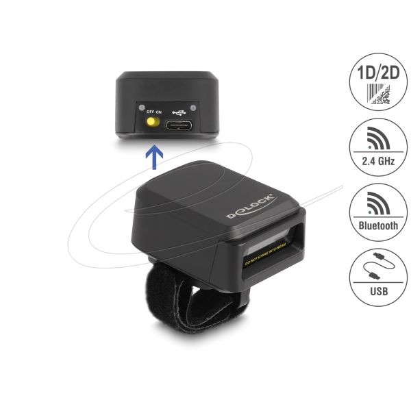 DELOCK Ringbarcode Scanner 1Dund 2Dmit 2,4GHz oder Bluetooth (90607)