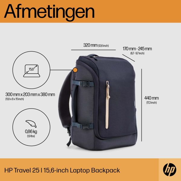 HP Travel 15,6 blauwe laptopbackpack, 25 liter (6B8U5AA#ABB)