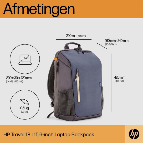 HP Travel 15,6 Laptop Backpack, 18 liter, Iron Grey (6B8U6AA#ABB)