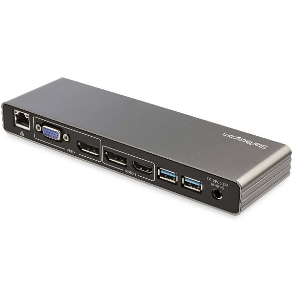 StarTech.com Thunderbolt 3 Dock - Dual 4K 60Hz Monitor TB3 Laptop Docking Station met DisplayPort, HDMI & 1080p VGA - 85W Power Delivery & Charging - 2x USB-A, Ethernet - Mac & Windows (TB3DK2DHVUE)