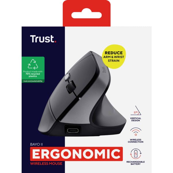 Trust Bayo II Ergonomische draadloze muis – ergonomische muis – draadloze muis – verticale muis – Zwart (25145)