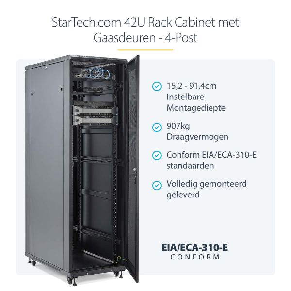 StarTech.com 42U Enterprise-Grade Server Rack Cabinet, 19in Vergrendelbare 4-Post Patchkast met 91cm Montagediepte en 900kg Draagkracht (RK4236BKB) 1/7 StarTech.com 42U Enterprise-Grade Server Rack Cabinet, 19in Vergrendelbare 4-Post Patchkast met 91cm Montagediepte en 900kg Draagkracht (RK4236BKB)