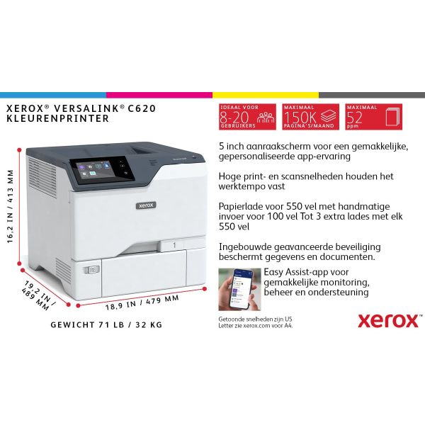 Xerox VersaLink C620 A4 50 ppm tosidig skriver PS3 PCL5e/6 2 skuffer 650 ark (C620V_DN) 3/9 Xerox VersaLink C620 A4 50 ppm tosidig skriver PS3 PCL5e/6 2 skuffer 650 ark (C620V_DN)