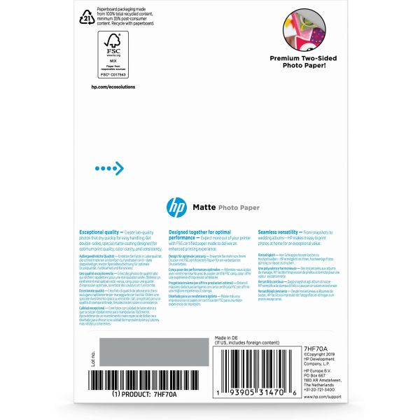 HP mat fotopapier - 25 vellen/10 x 15 cm (7HF70A)