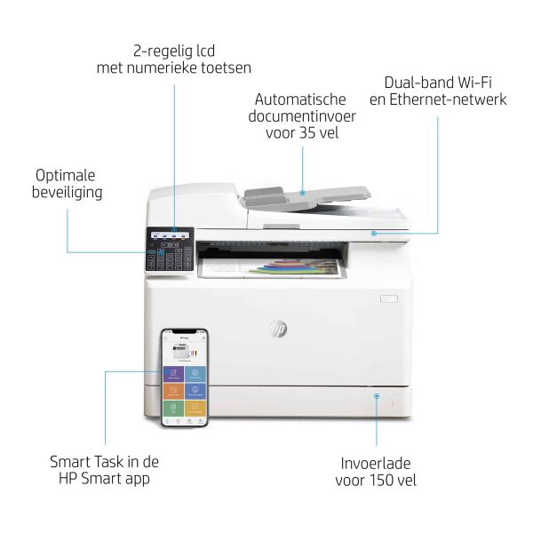 HP Color LaserJet Pro MFP M183fw, Printen, kopiëren, scannen, faxen, Automatische documentinvoer voor 35 vel; Energiezuinig; Optimale beveiliging; Dual-band Wi-Fi (7KW56A)