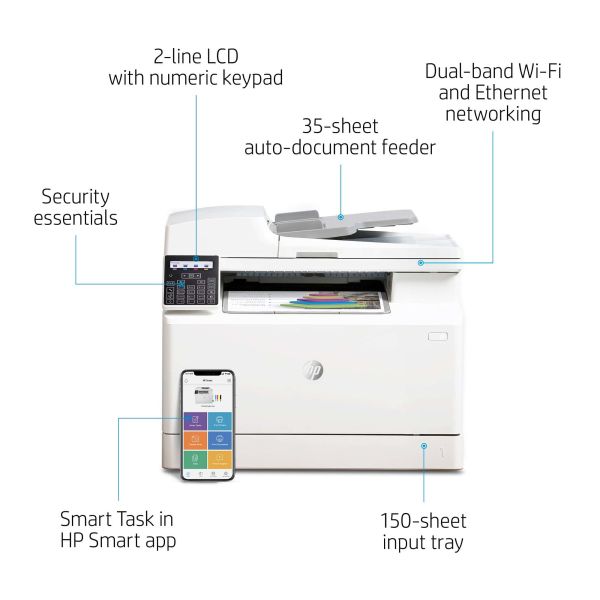 HP Color LaserJet Pro MFP M183fw, Printen, kopiëren, scannen, faxen, Automatische documentinvoer voor 35 vel; Energiezuinig; Optimale beveiliging; Dual-band Wi-Fi (7KW56A)
