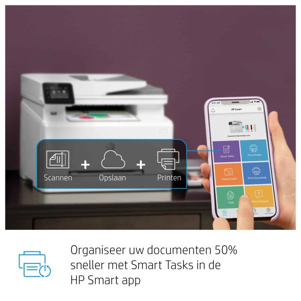 HP Color LaserJet Pro MFP M282nw, Printen, kopiëren, scannen, Printen via USB-poort aan voorzijde; Scannen naar e-mail; ADF voor 50 vel ongekruld (7KW72A)