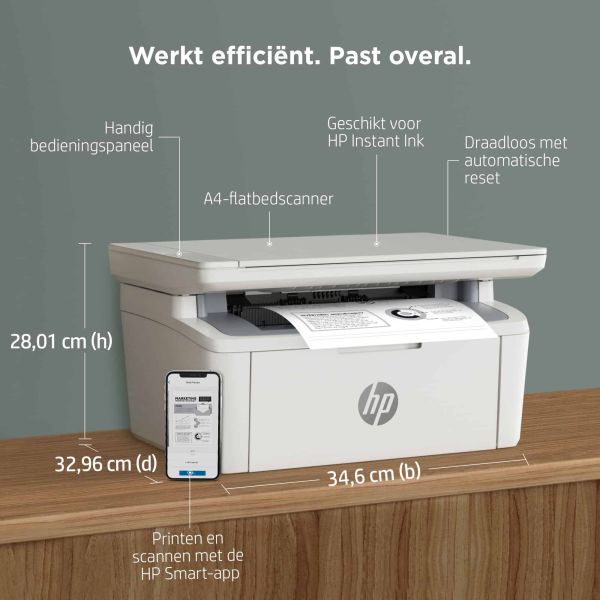 HP LaserJet MFP M140w printer, Zwart-wit, Printer voor Kleine kantoren, Printen, kopiëren, scannen, Scannen naar e-mail; Scannen naar pdf; Compact formaat (7MD72F)
