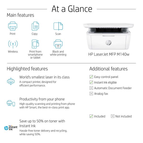 HP LaserJet MFP M140w printer, Zwart-wit, Printer voor Kleine kantoren, Printen, kopiëren, scannen, Scannen naar e-mail; Scannen naar pdf; Compact formaat (7MD72F)