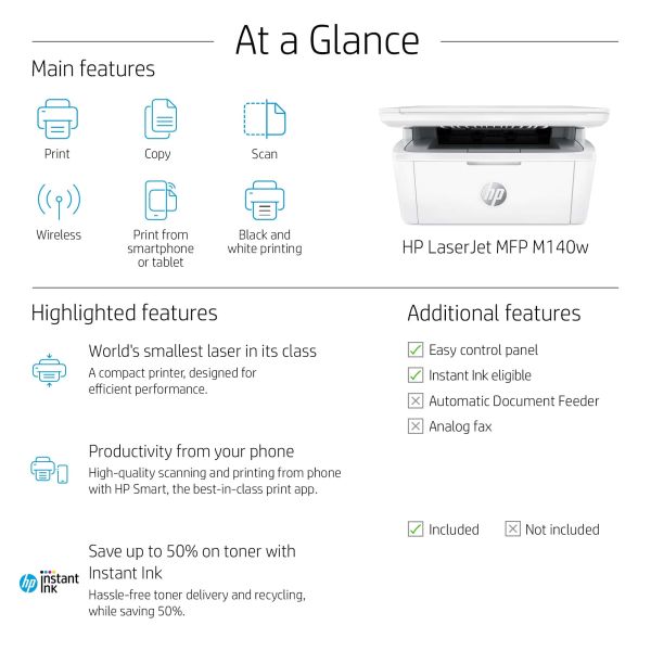 HP LaserJet MFP M140w printer, Zwart-wit, Printer voor Kleine kantoren, Printen, kopiëren, scannen, Scannen naar e-mail; Scannen naar pdf; Compact formaat (7MD72F)
