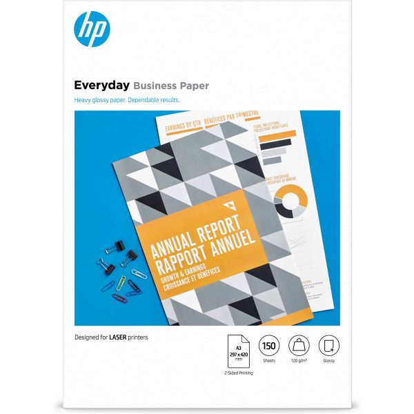 HP Everyday Business Paper, Glossy, 120 g/m2, A3 (297 x 420 mm), 150 sheets (7MV81A) HP Everyday Business Paper, Glossy, 120 g/m2, A3 (297 x 420 mm), 150 sheets (7MV81A)