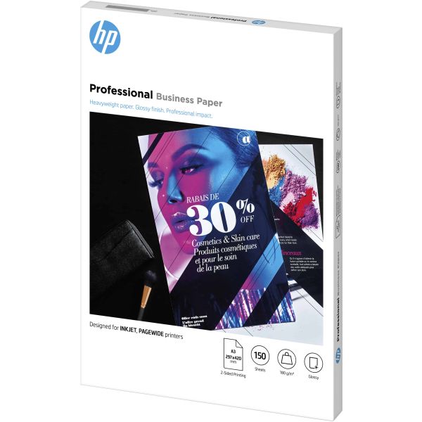 HP Professional Business Paper, Glossy, 180 g/m2, A3 (297 x 420 mm), 150 sheets (7MV84A)
